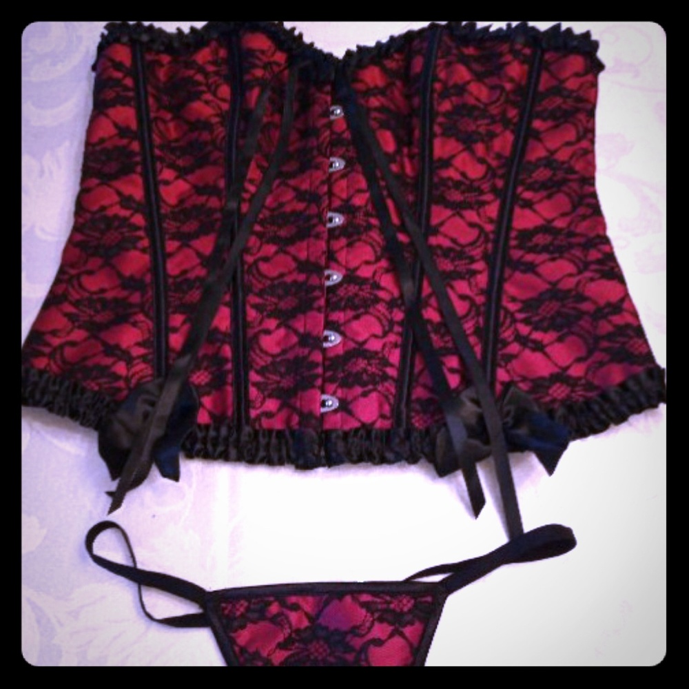 Red and black laced corset